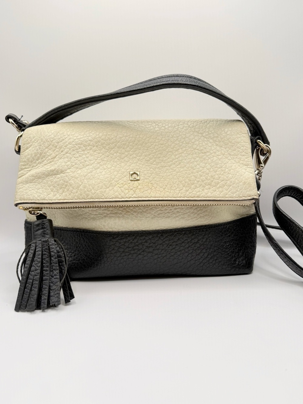 Kate Spade Southport Avenue Mini Maria Purse Cream Black Pebbled Leather Bag
